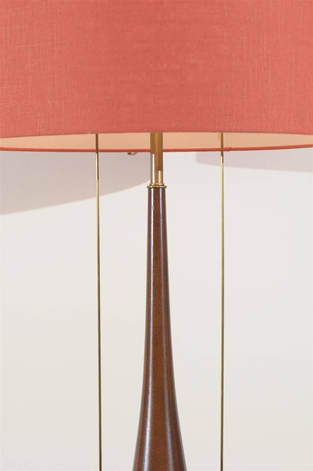 Mid-Century Modern Monumental Pair of Walnut and Brass Lamps by Frederick Cooper, circa 1960 For Sale