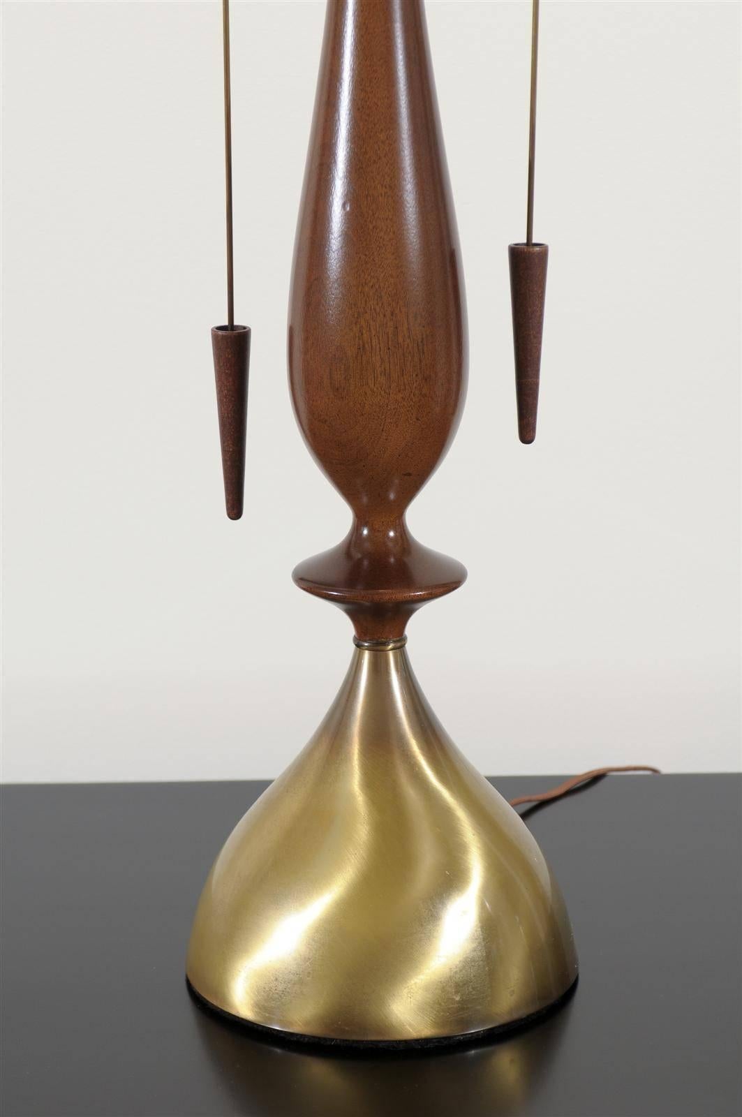 Mid-20th Century Monumental Pair of Walnut and Brass Lamps by Frederick Cooper, circa 1960 For Sale