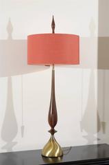 Monumental Pair of Walnut and Brass Lamps by Frederick Cooper, circa 1960