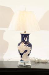 Restored Pair of Dramatic Vintage Dragon Lamps in Cobalt and Cream