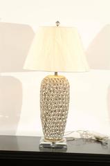Pair of Modern Large-Scale Shell Lamps with Lucite and Silver Leaf Accents