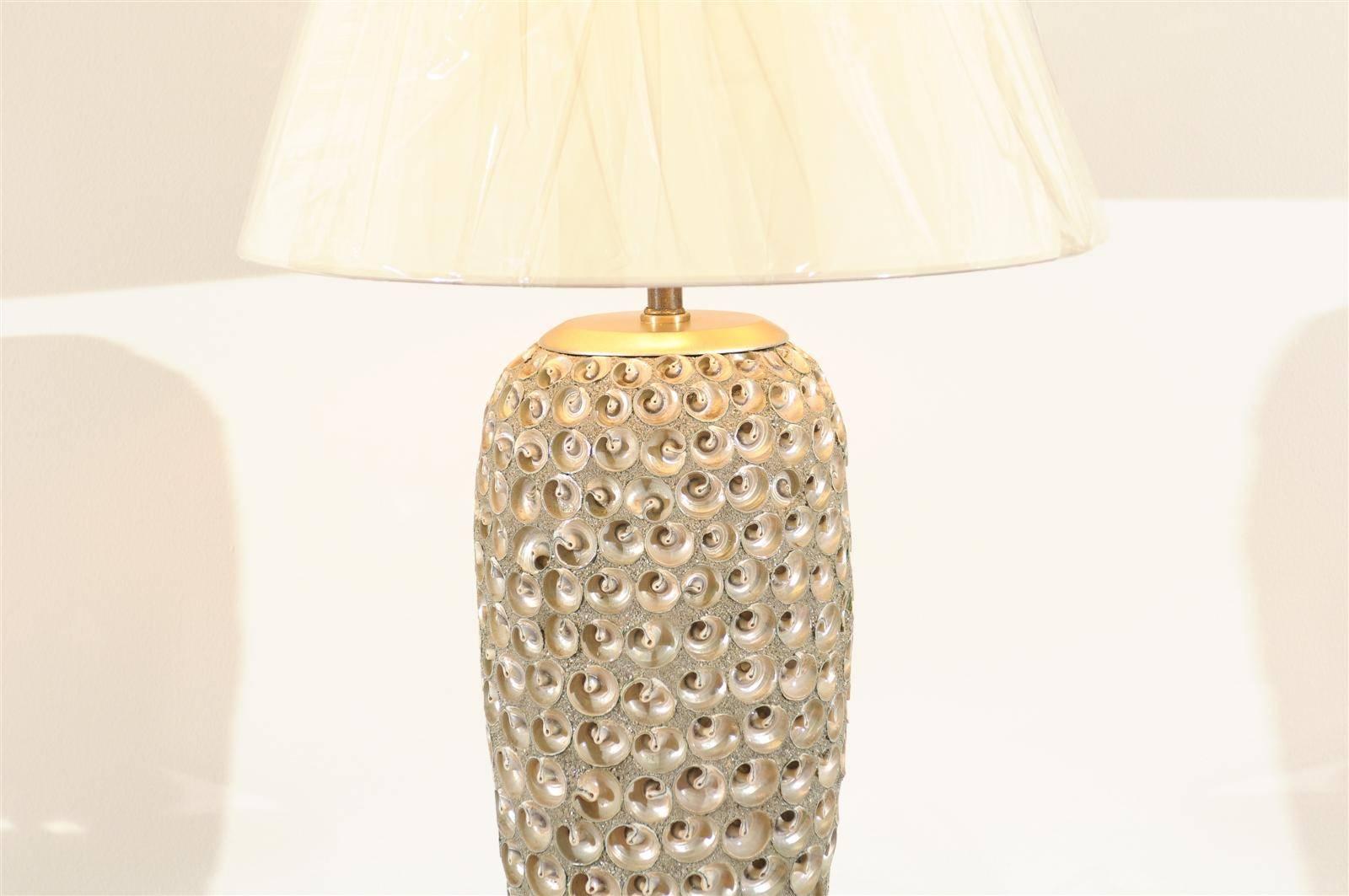 Pair of Modern Large-Scale Shell Lamps with Lucite and Silver Leaf Accents In Excellent Condition For Sale In Atlanta, GA