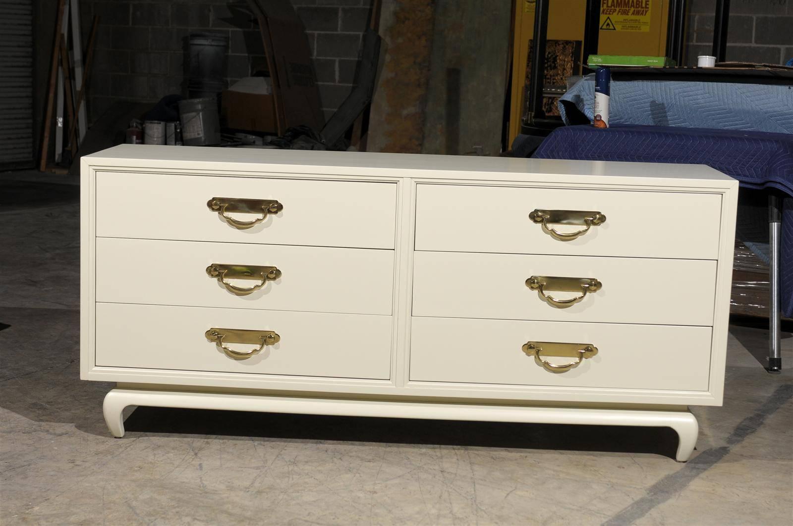 Brass Restored American of Martinsville 6 Drawer Chest- Pair Available For Sale