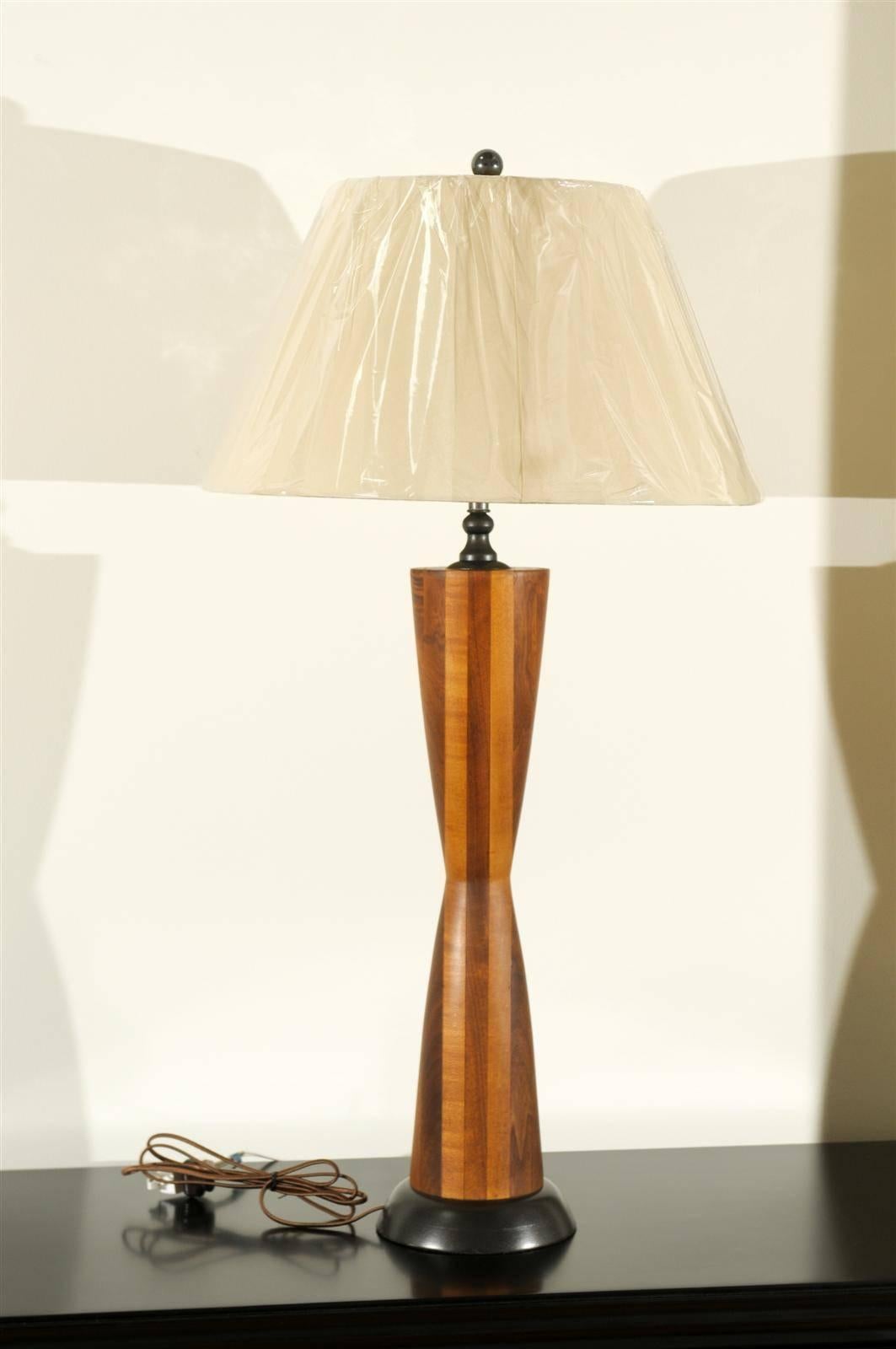 Monumental Pair of Walnut Hourglass Lamps in the Style of Phillip Lloyd Powell For Sale 1
