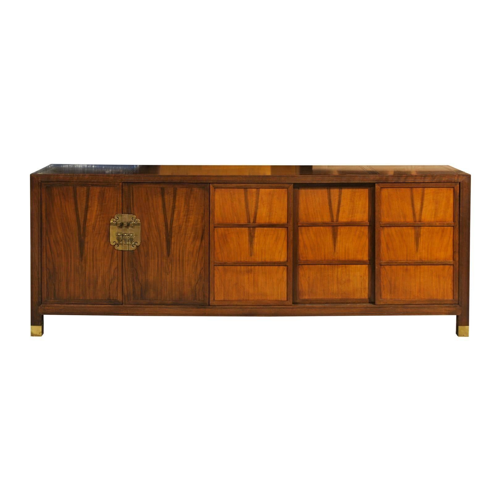 Exquisite Restored Walnut Credenza by Michael Taylor for Baker, circa 1960 For Sale