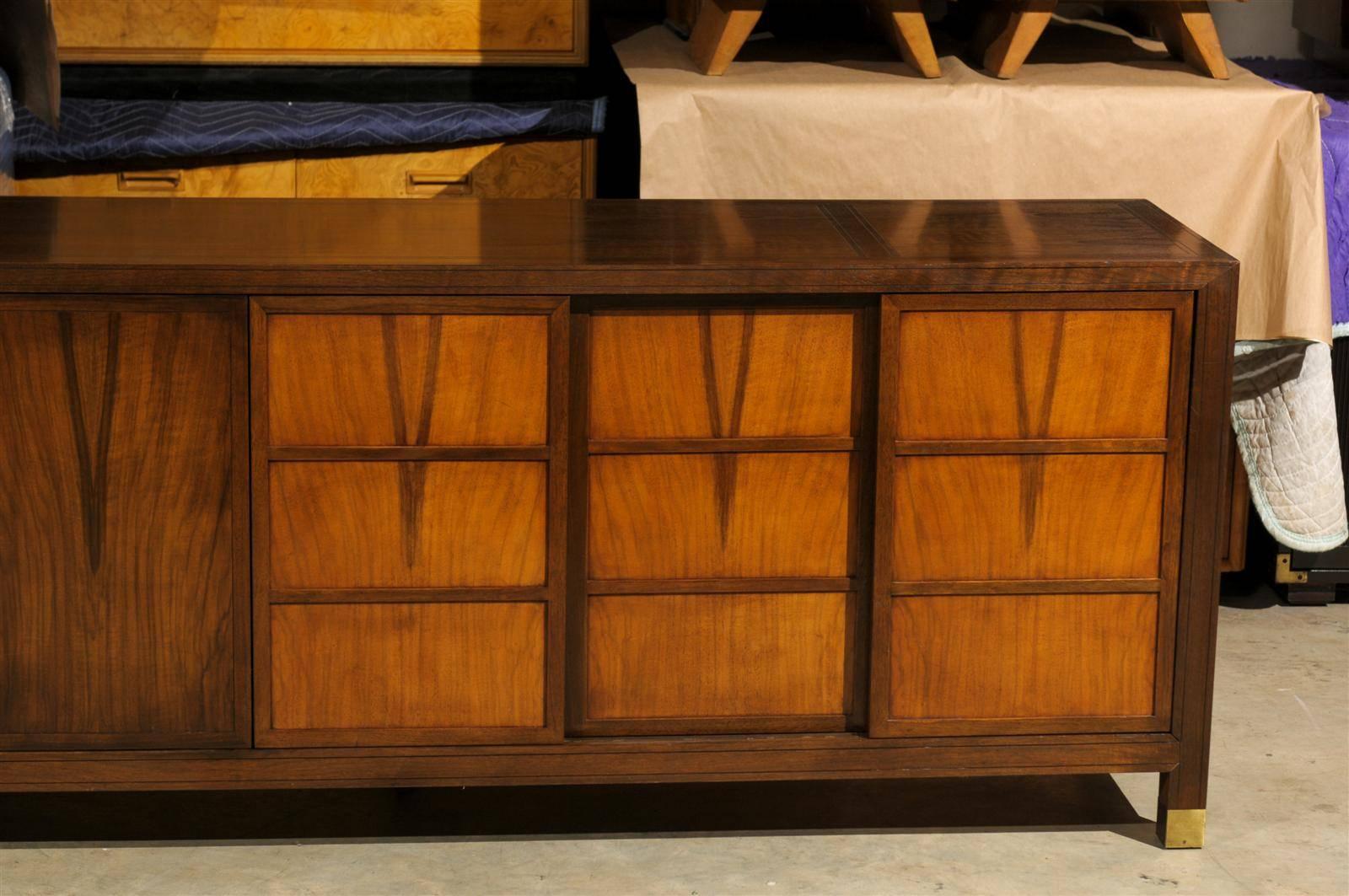 American Exquisite Restored Walnut Credenza by Michael Taylor for Baker, circa 1960 For Sale
