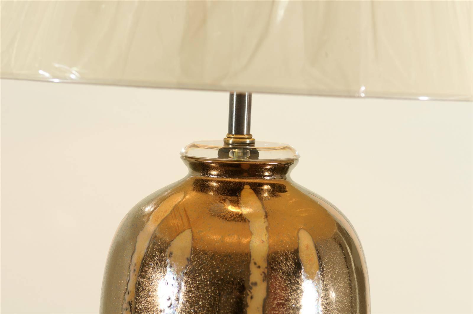 Late 20th Century Pair of Large-Scale Modern Ceramic Lamps with Lucite Accents