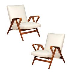 Gorgeous Pair of Restored Vintage Loungers in Maple and Mahogany 9