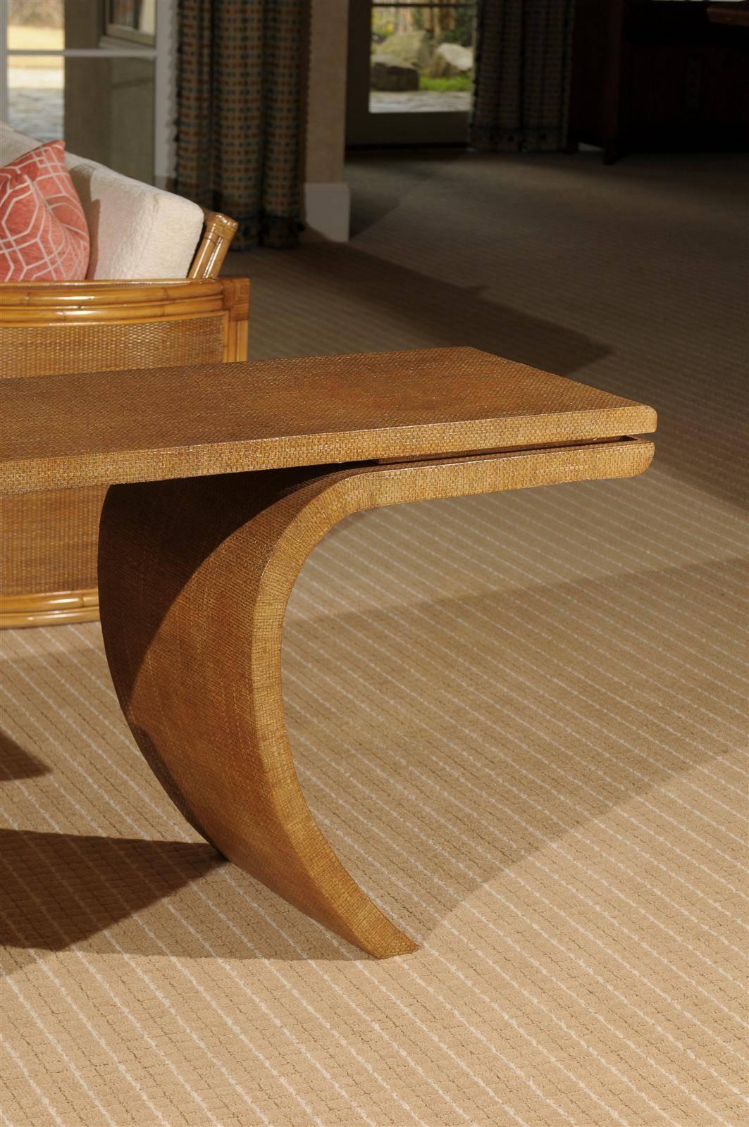 Late 20th Century Striking Restored Vintage Raffia Console in the Style of Harrison-Van Horn