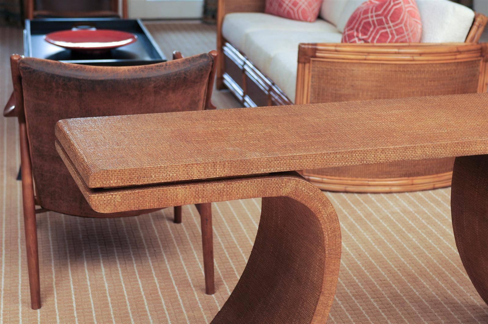 Striking Restored Vintage Raffia Console in the Style of Harrison-Van Horn In Excellent Condition In Atlanta, GA