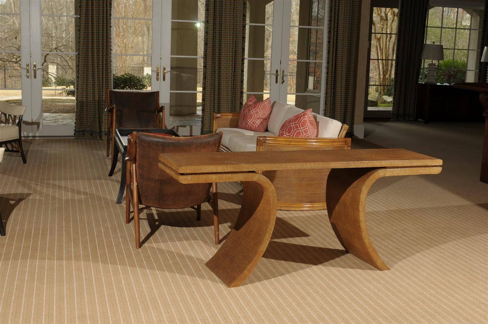 Mid-Century Modern Striking Restored Vintage Raffia Console in the Style of Harrison-Van Horn
