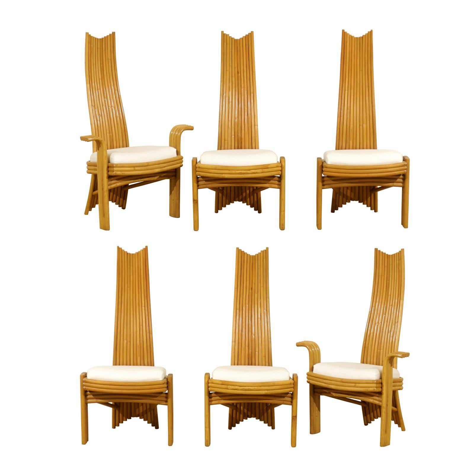 Exquisite Set of Six Modern Rattan Dining Chairs in the Mackintosh Style