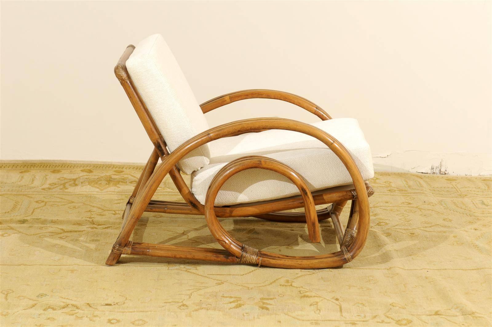 Unknown Decorative Pair of Restored Vintage Curvilinear Rattan Loungers, circa 1940