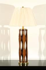 Restored Pair of Italian Modern Lamps in Walnut and Brass