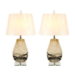 Gorgeous Pair of Blown Glass Lamps with Drip Glass Highlights