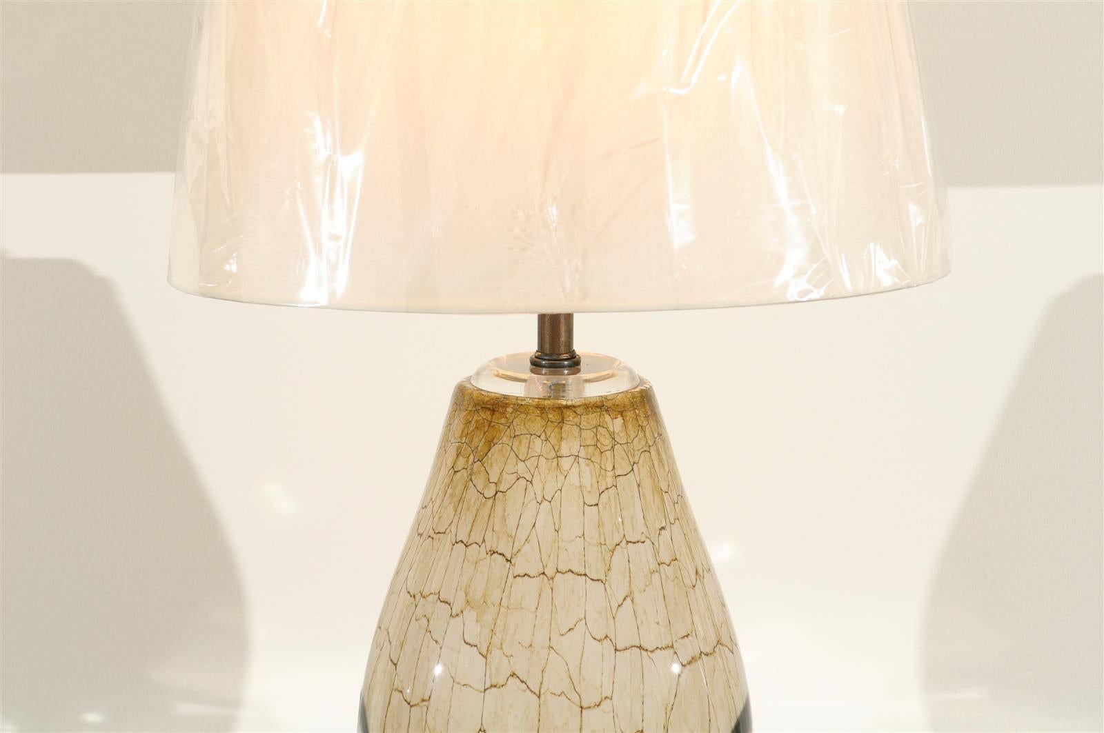 Late 20th Century Gorgeous Pair of Blown Glass Lamps with Drip Glass Highlights