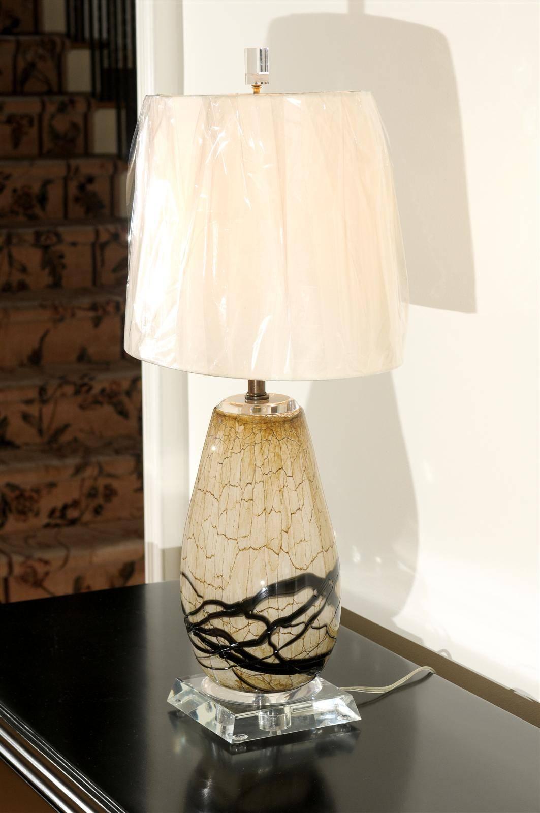 Gorgeous Pair of Blown Glass Lamps with Drip Glass Highlights 3
