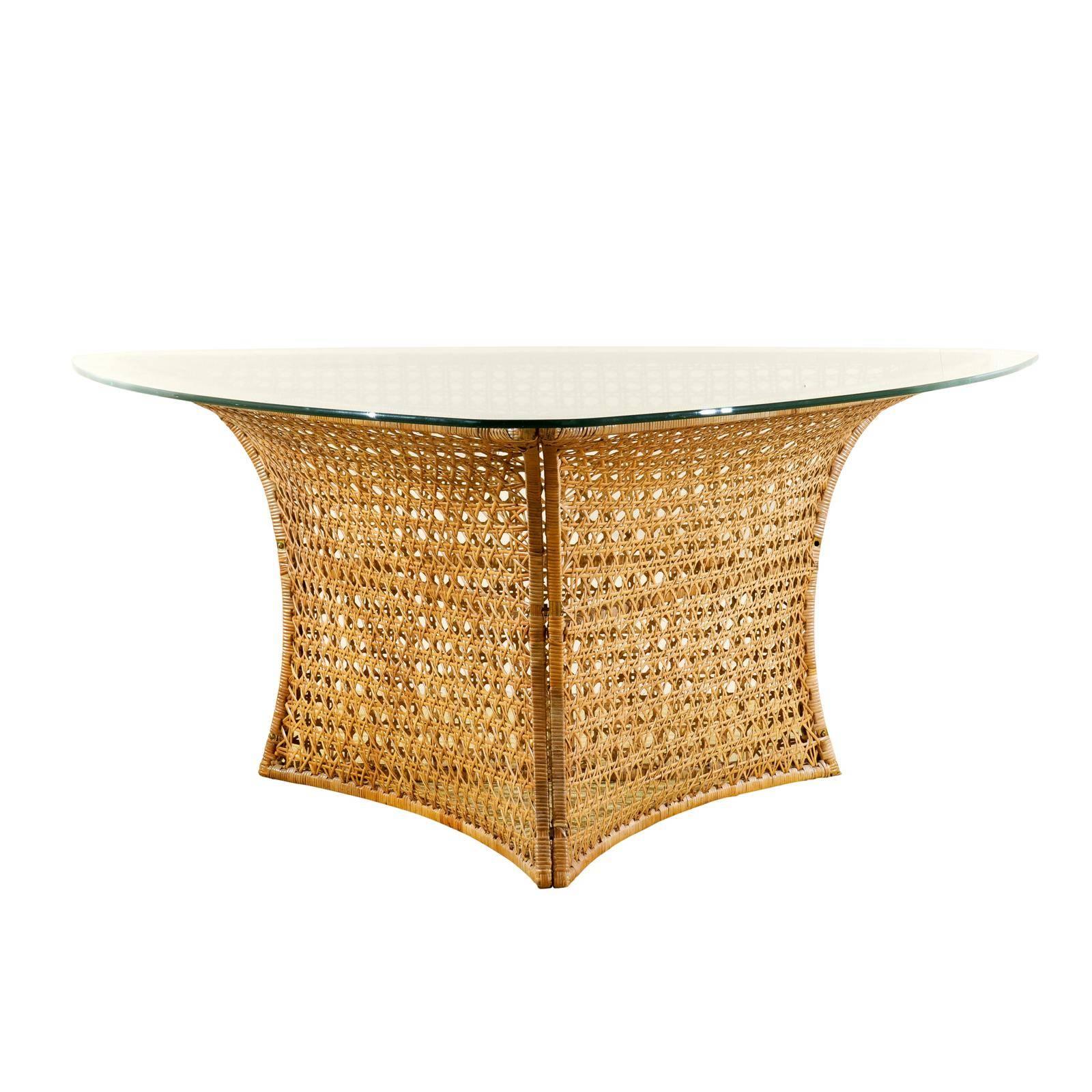 Fantastic Rattan Triangle Base Dining or Game Table by Danny Ho Fong, circa 1975