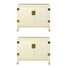 Elegant Pair of Vintage Baker Cabinets Restored in Cream Lacquer