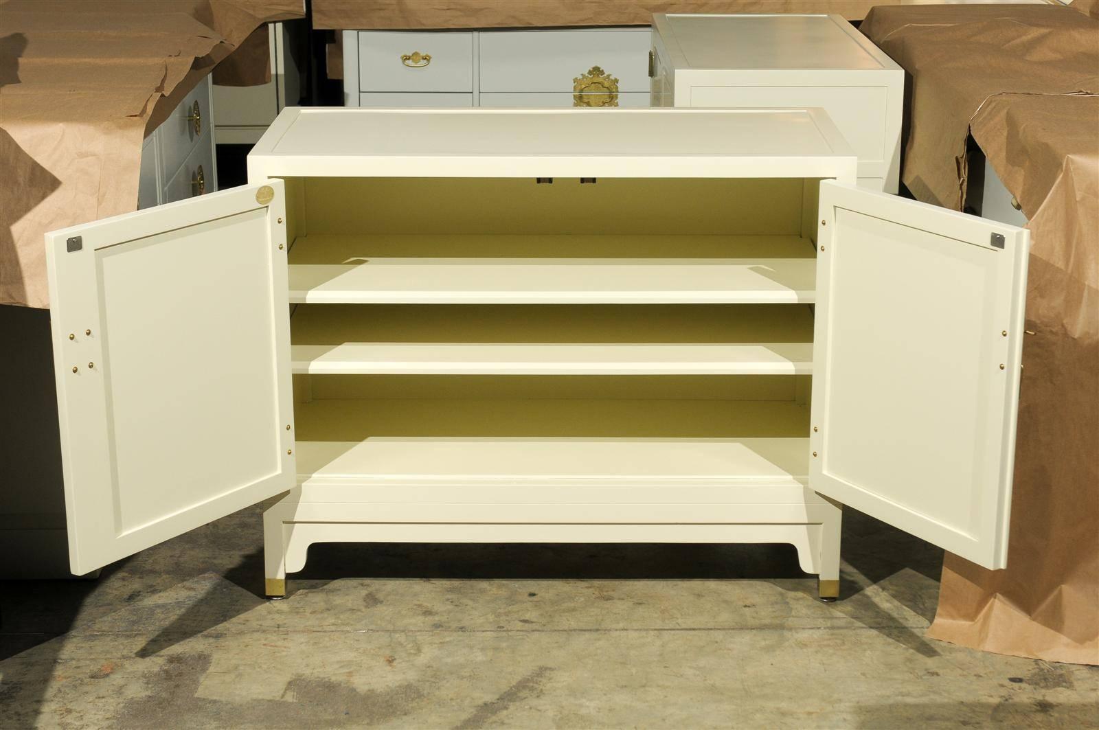 Elegant Pair of Vintage Baker Cabinets Restored in Cream Lacquer 2