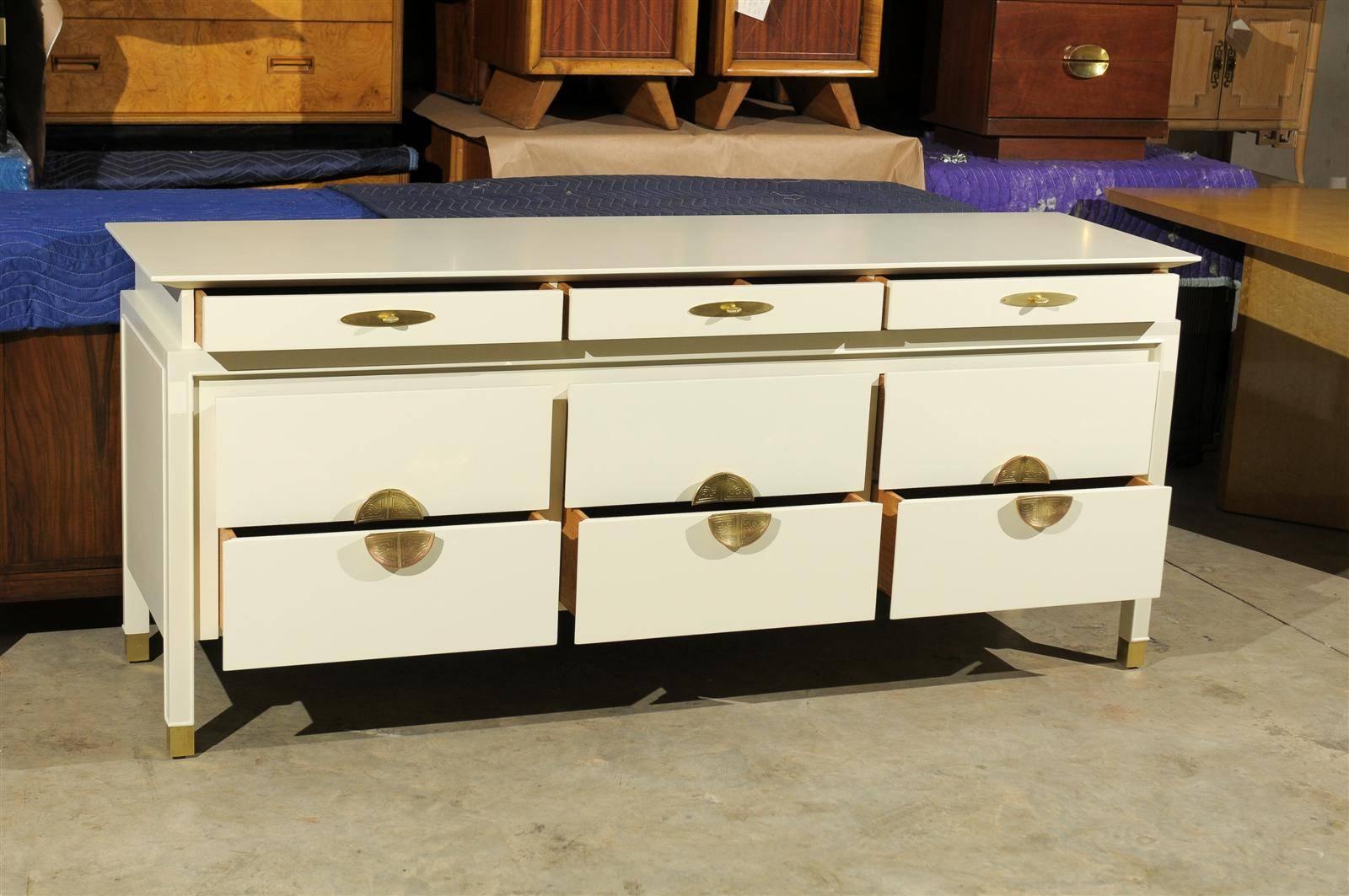 Restored Nine-Drawer Chest by Johnson Furniture Company in Cream Lacquer 2