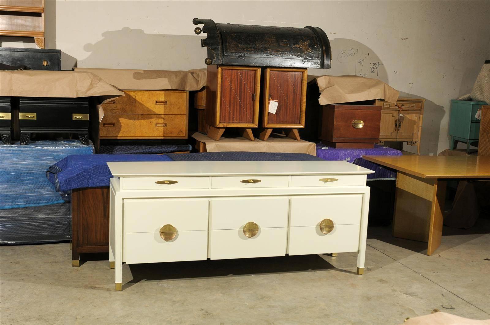 Mid-Century Modern Restored Nine-Drawer Chest by Johnson Furniture Company in Cream Lacquer