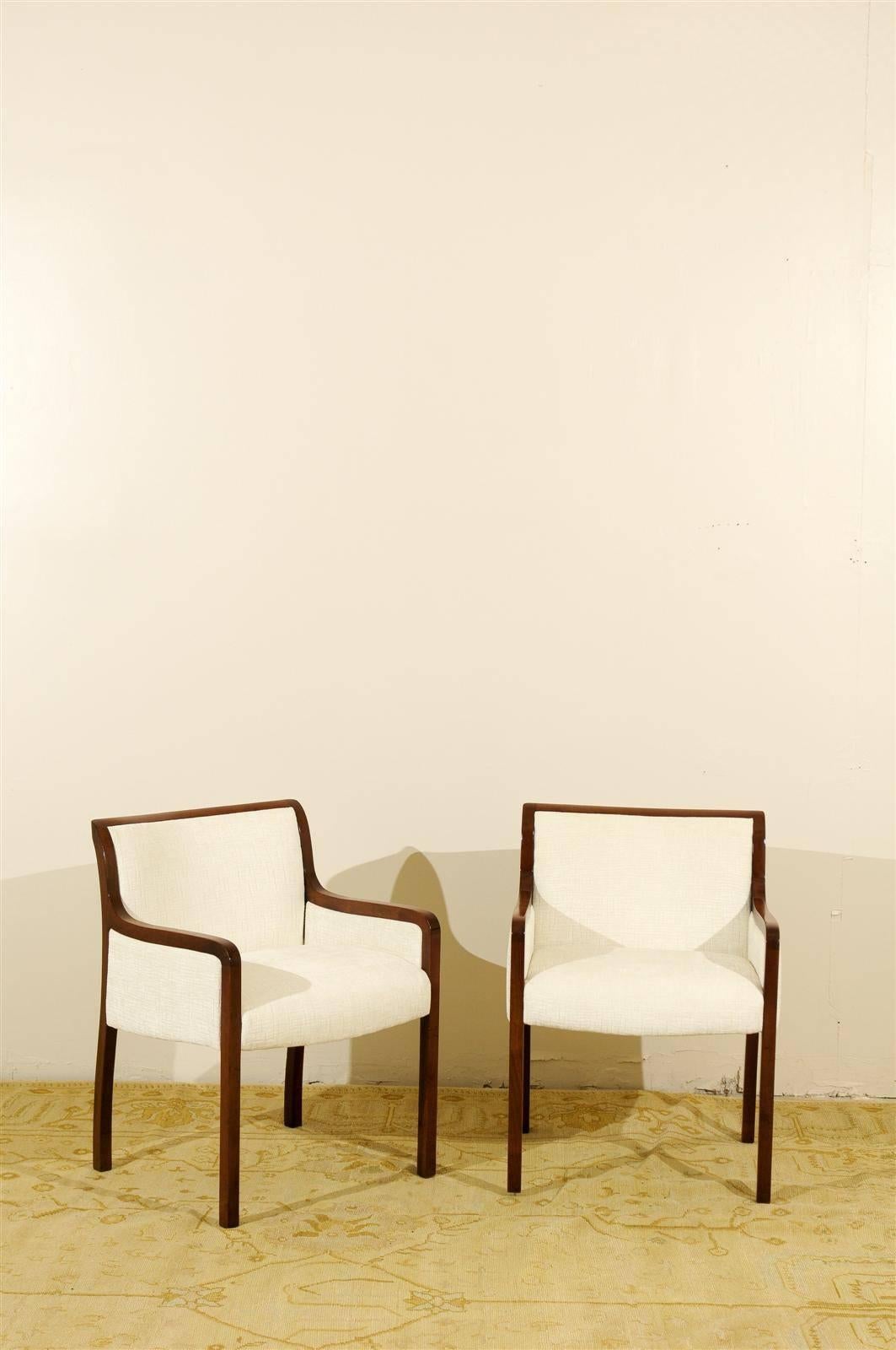 Mid-Century Modern Elegant Pair of Restored Modern Armchairs in Walnut