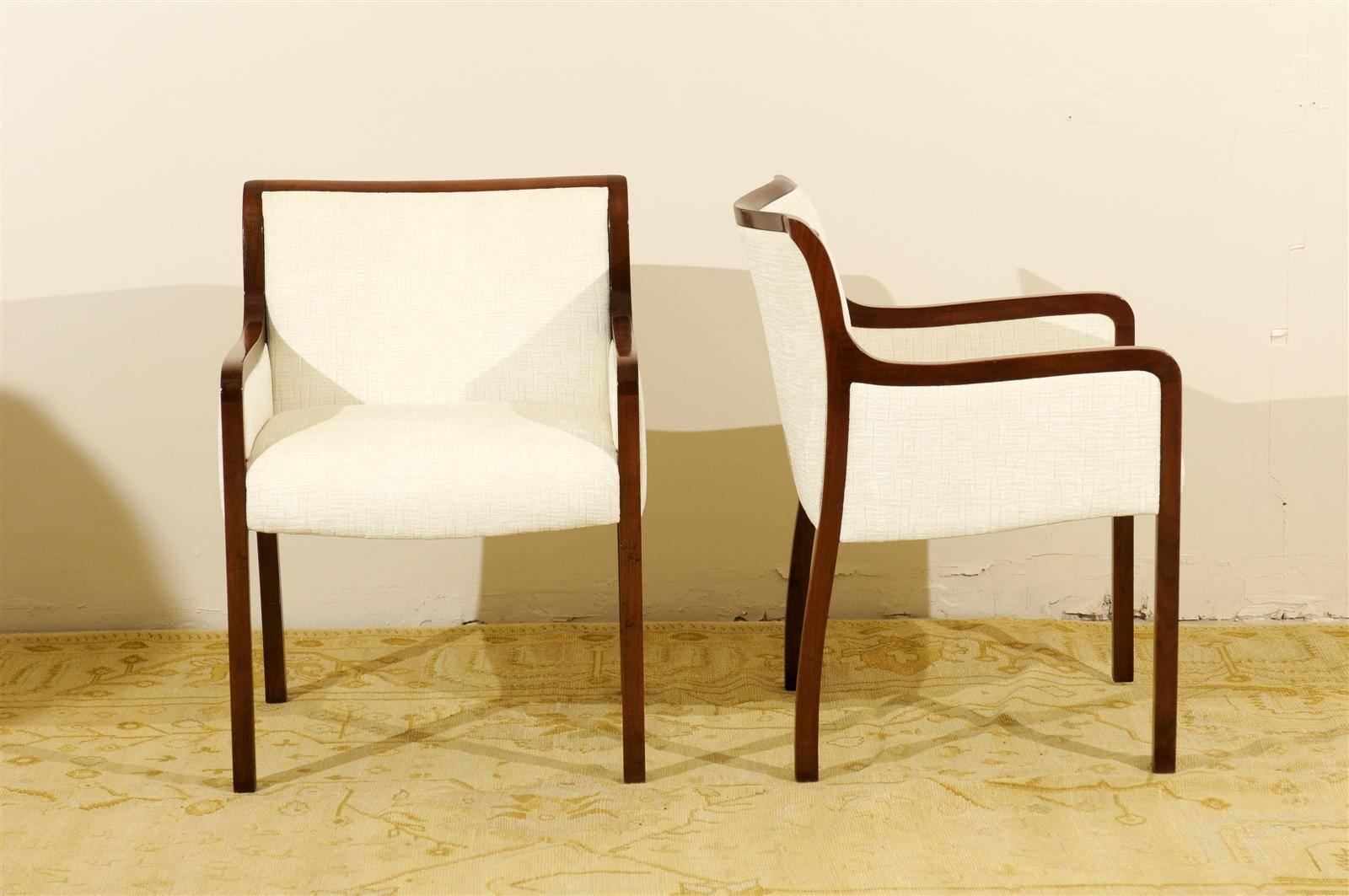 Elegant Pair of Restored Modern Armchairs in Walnut In Excellent Condition In Atlanta, GA