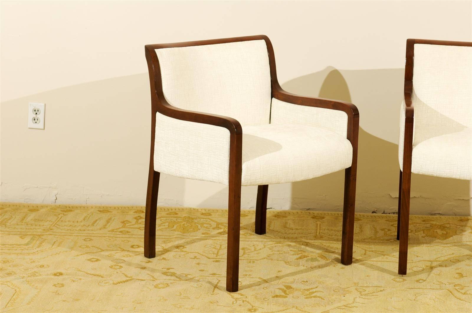 Late 20th Century Elegant Pair of Restored Modern Armchairs in Walnut