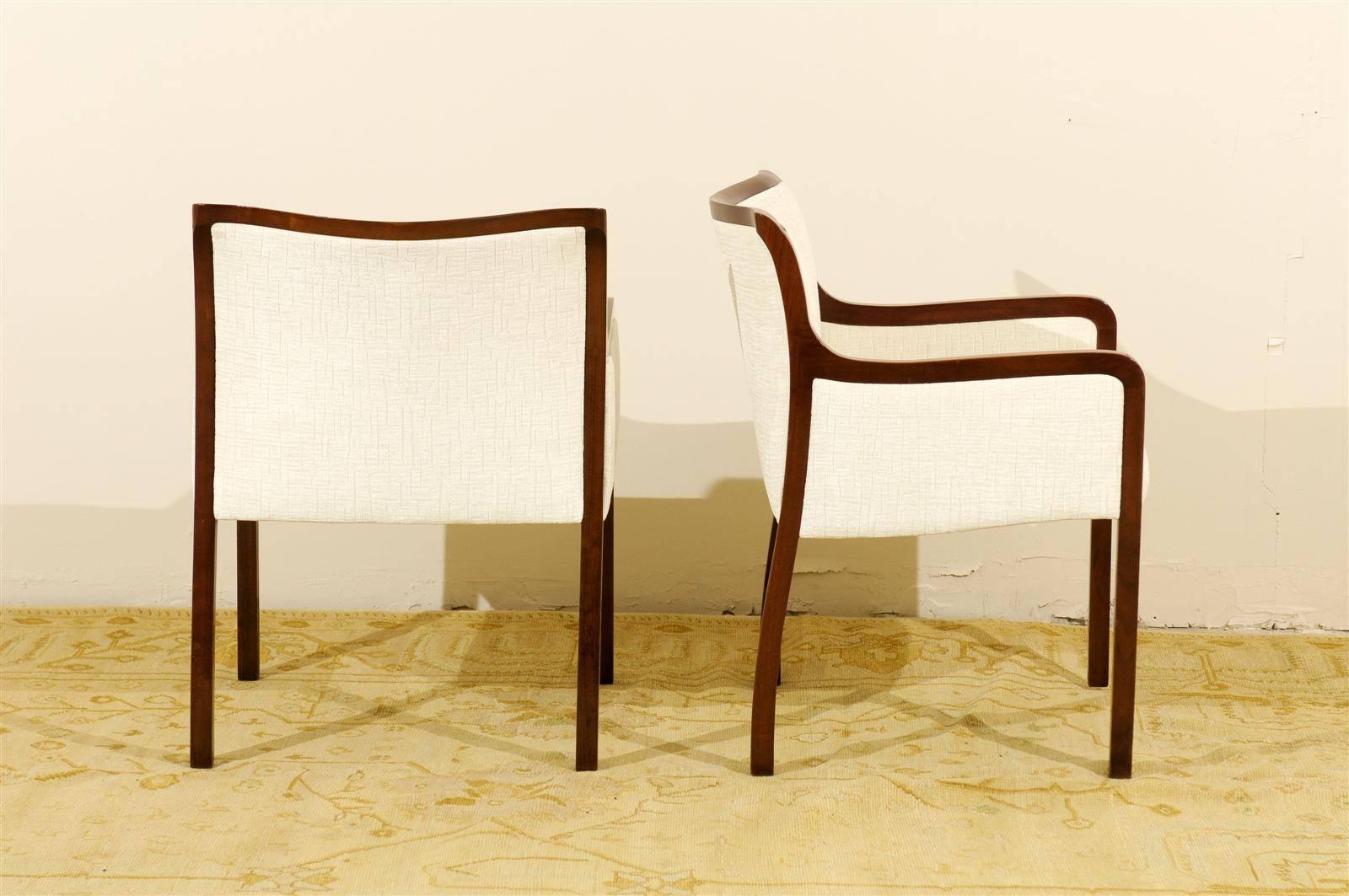 Elegant Pair of Restored Modern Armchairs in Walnut 4