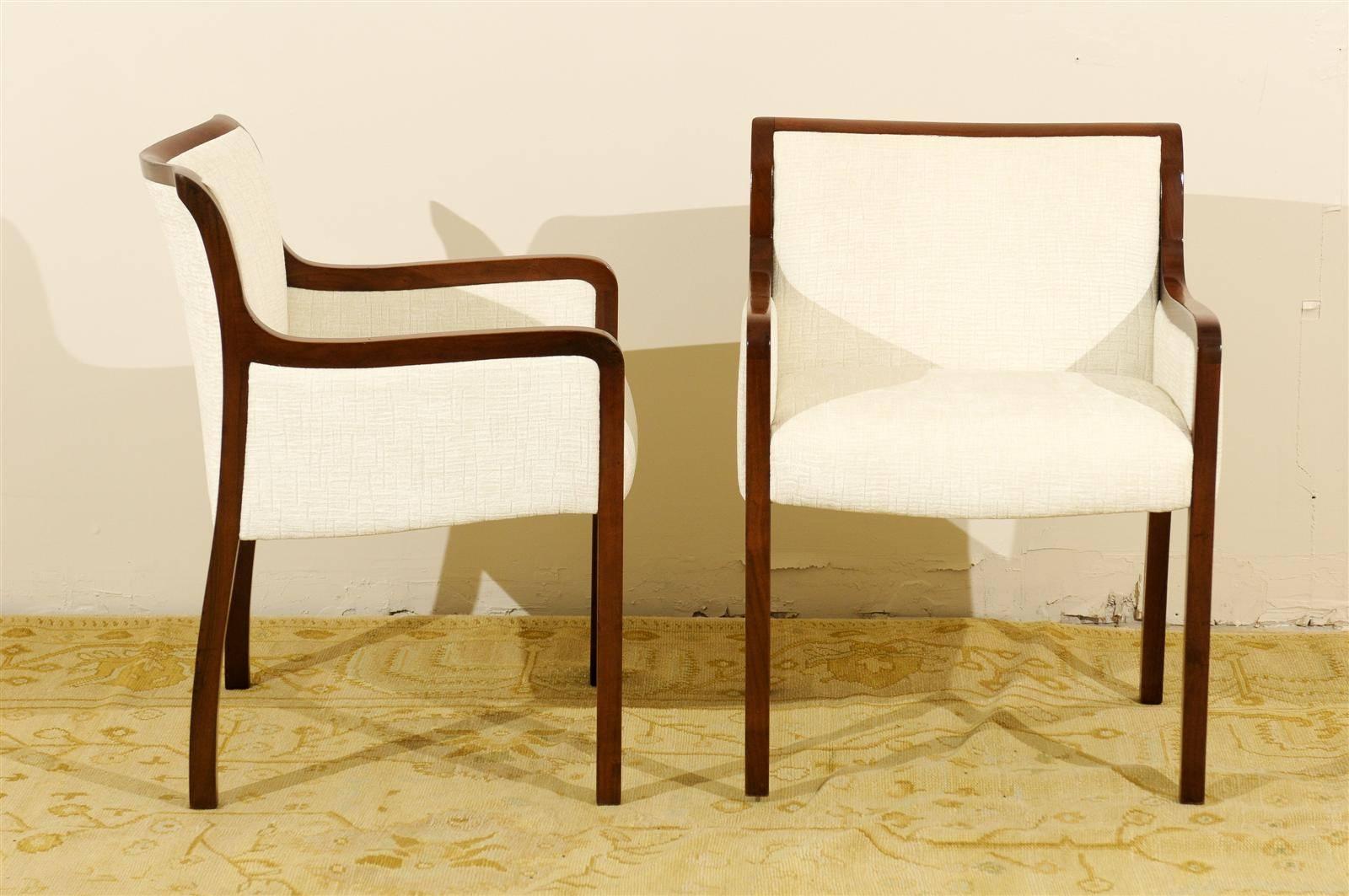 Elegant Pair of Restored Modern Armchairs in Walnut 3