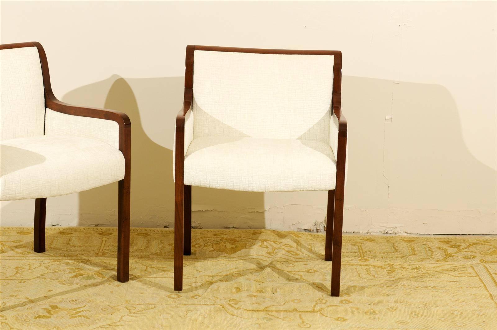 Elegant Pair of Restored Modern Armchairs in Walnut 2