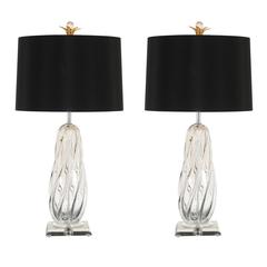 Exceptional Restored Pair of Large-Scale Twisted Murano Lamps