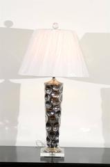 Pair of Modern Ceramic Tornado Lamps with Nickel and Lucite Accents