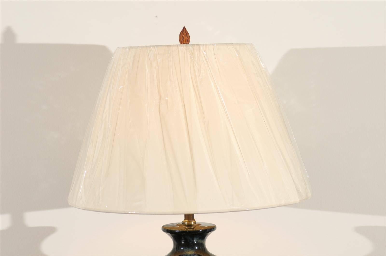 Lovely Restored Pair of Large-Scale Ceramic Lamps For Sale 1