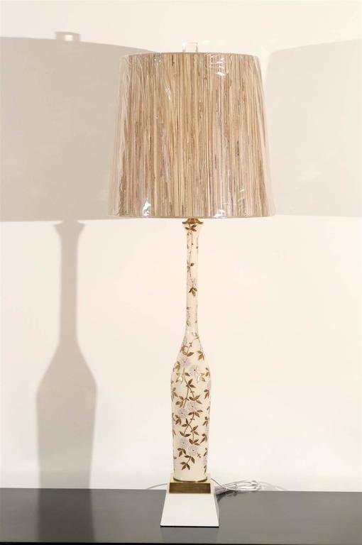 Amazing Pair of Monumental HandPainted Blown Glass Lamps For Sale at