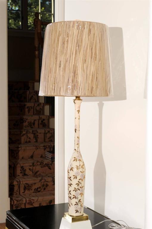 Amazing Pair of Monumental Hand-Painted Blown Glass Lamps For Sale 4