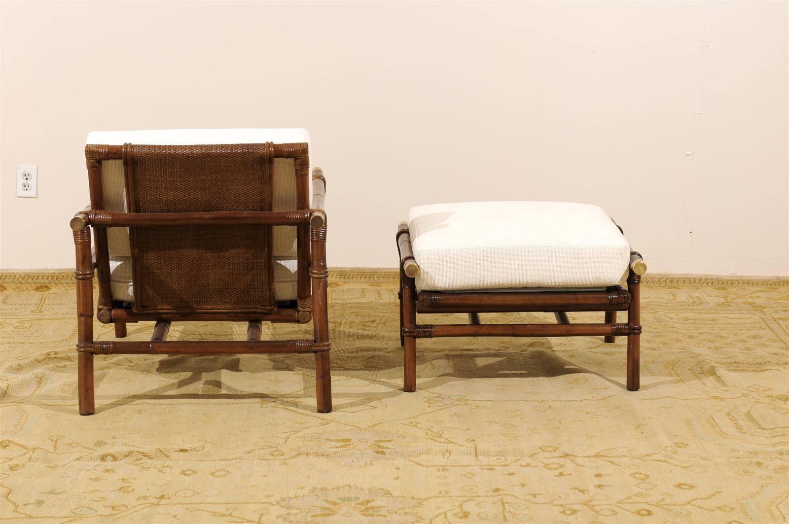 Hervorragend restauriertes Paar Liegestühle von Wisner für Ficks Reed, um 1954  (Messing) im Angebot