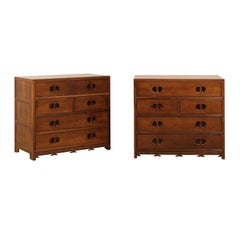 Stunning Restored Pair of Walnut Chests by Michael Taylor for Baker, circa 1960