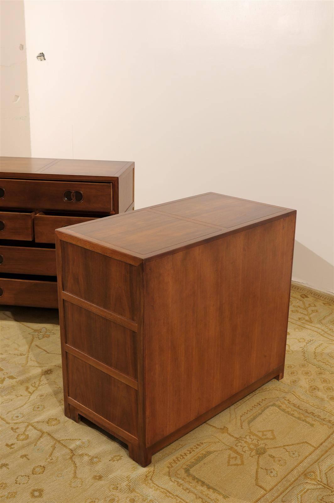 American Stunning Restored Pair of Walnut Chests by Michael Taylor for Baker, circa 1960 For Sale