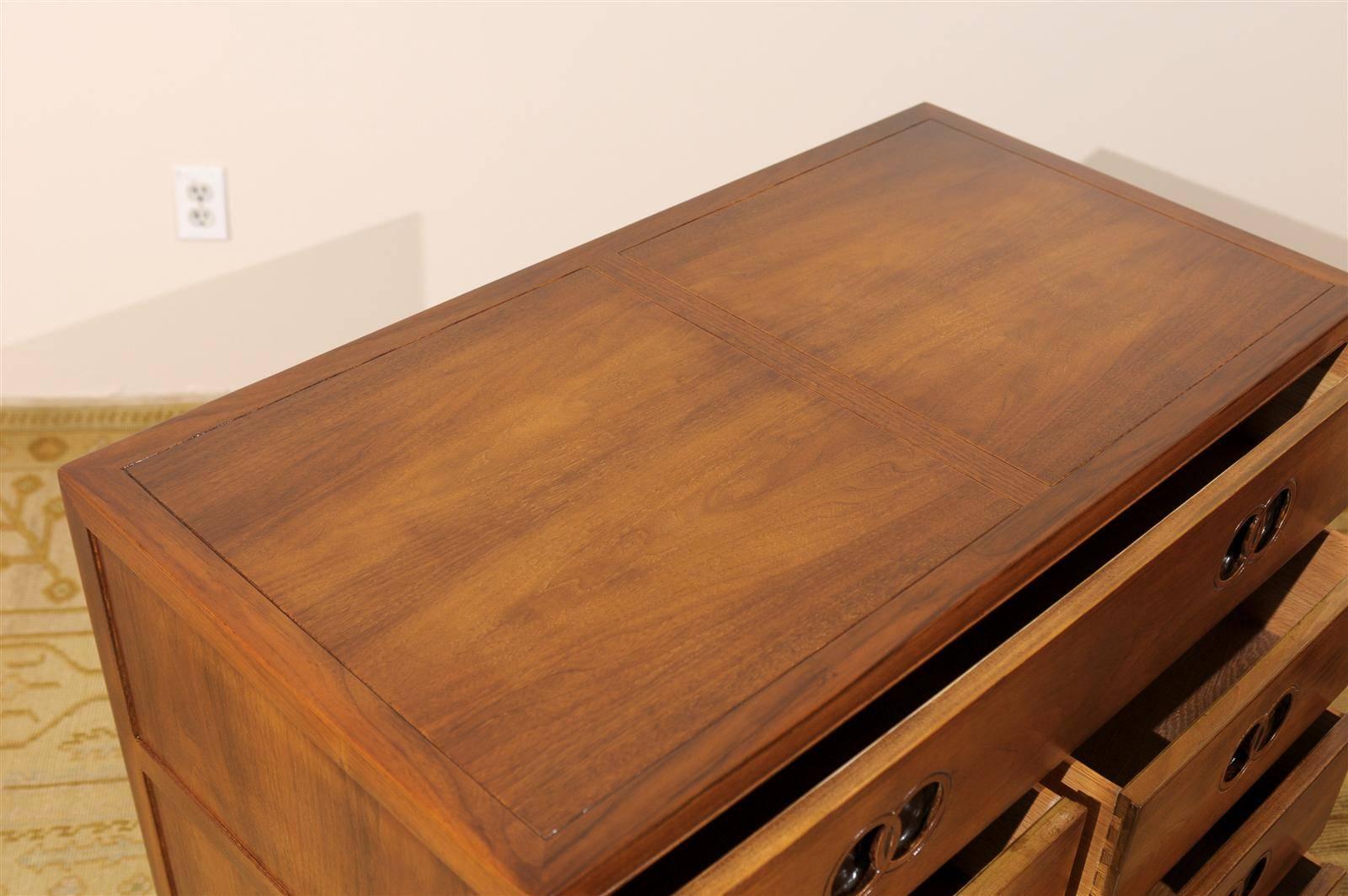 Stunning Restored Pair of Walnut Chests by Michael Taylor for Baker, circa 1960 For Sale 1