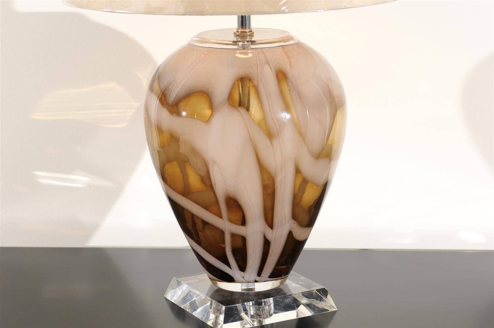 Late 20th Century Dramatic Pair of Blown Glass and Lucite Lamps