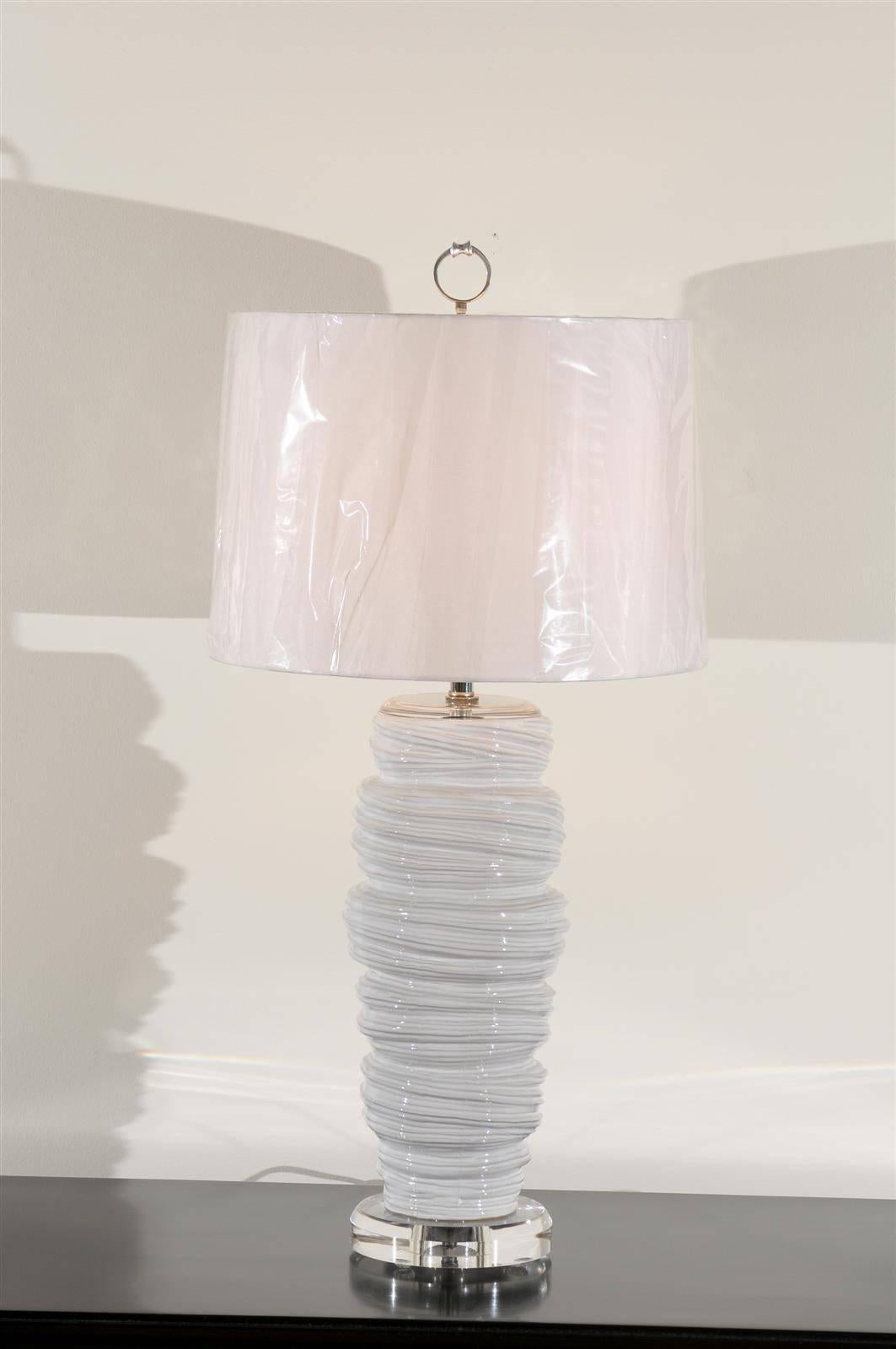 Gorgeous Pair of Ceramic and Lucite Soft Serve Style Lamps 1