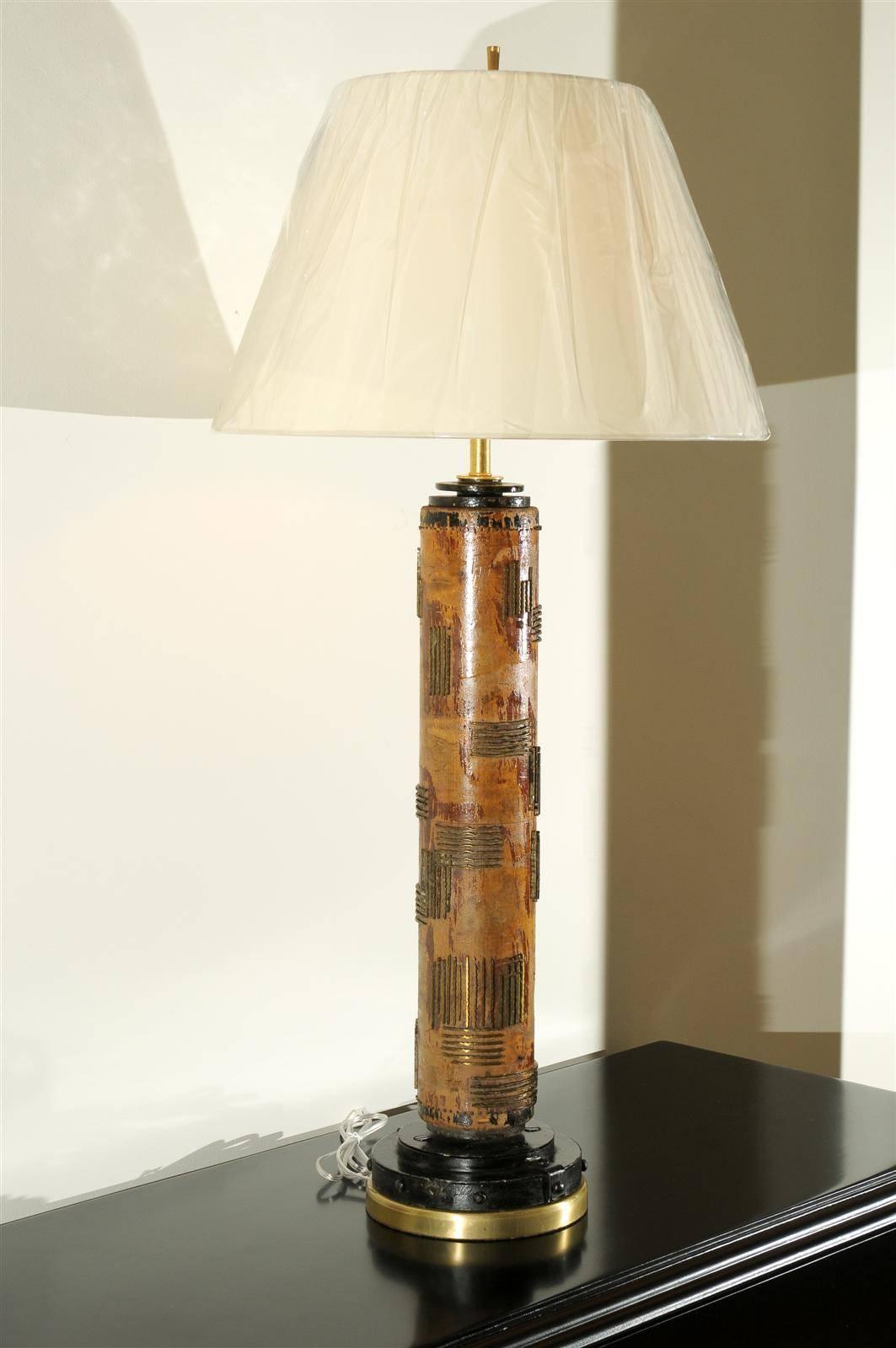 Milieu du XXe siècle Exceptionnelle paire de lampes à roulettes vintage en papier peint en vente