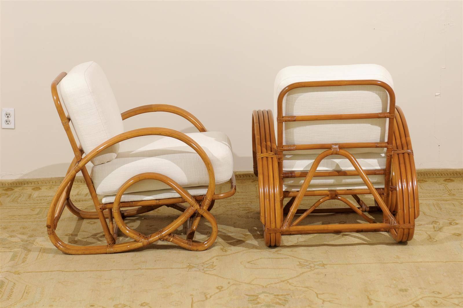 Stellar Restored Pair of Curvilinear Vintage Rattan Loungers In Excellent Condition In Atlanta, GA