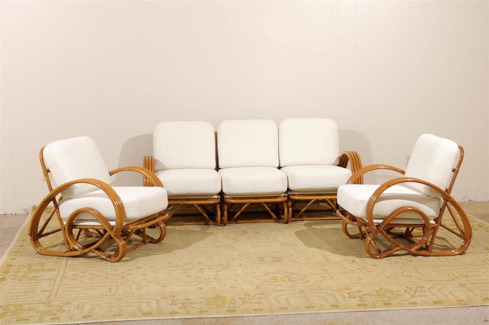 Mid-Century Modern Stellar Restored Vintage Curvilinear Rattan Sofa