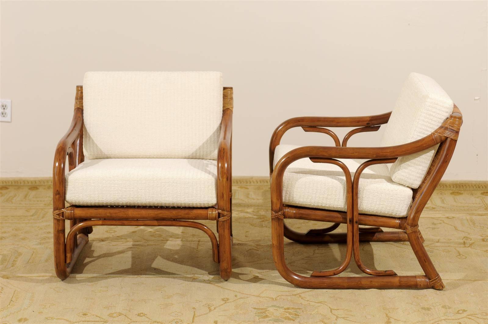 Restored Pair of Vintage Modern Rattan Loungers In Excellent Condition In Atlanta, GA