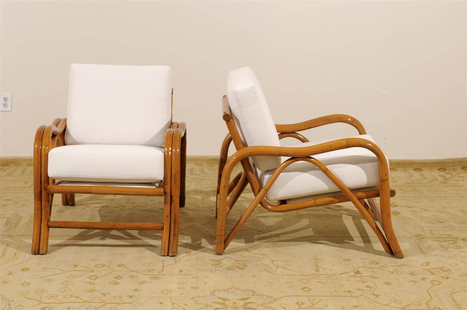 Fantastic Pair of Restored Vintage Modern Rattan Loungers In Excellent Condition In Atlanta, GA