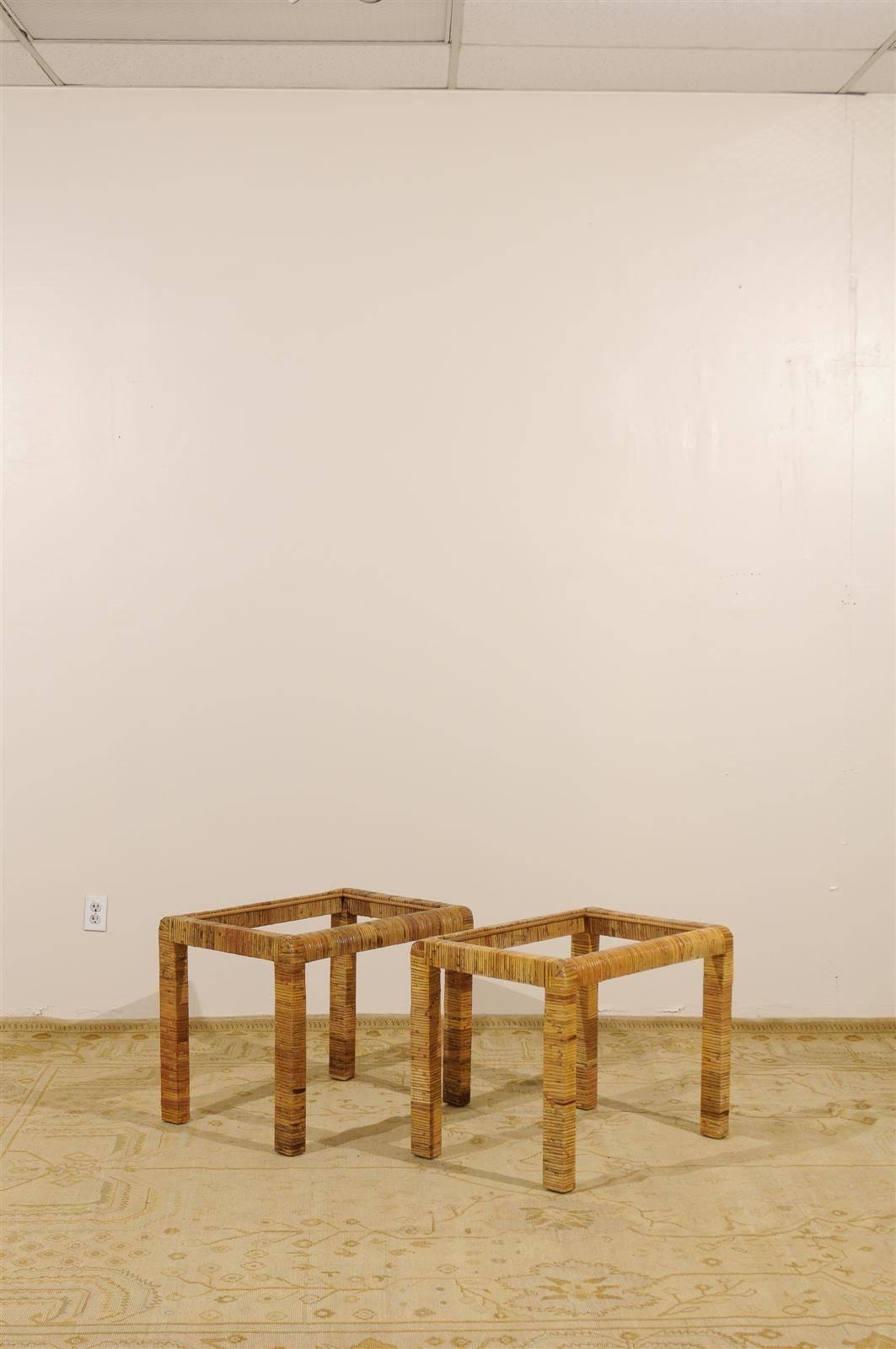 Mid-Century Modern Stylish Pair of Vintage Rattan Parsons End Tables