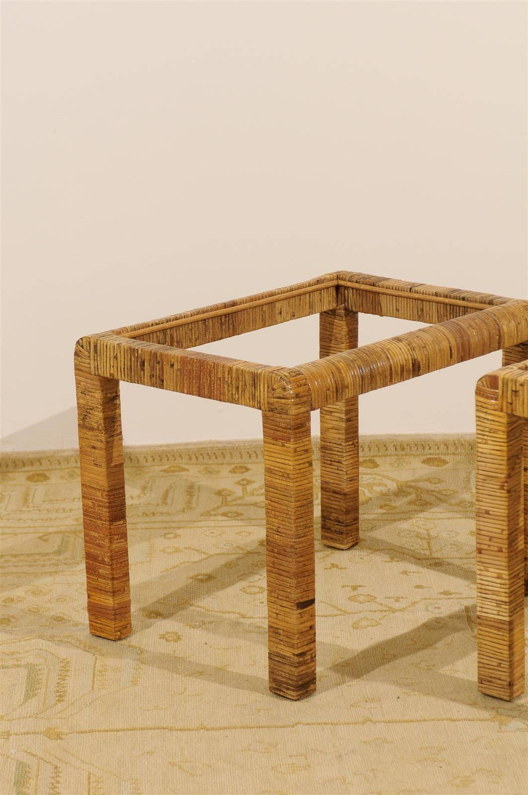 Unknown Stylish Pair of Vintage Rattan Parsons End Tables